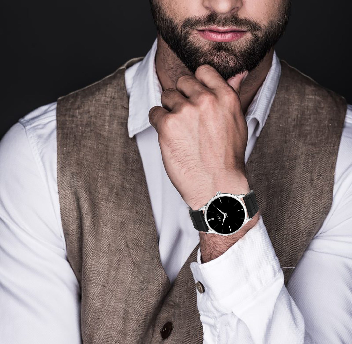 Signature Leather Strap Analog Watch for Men