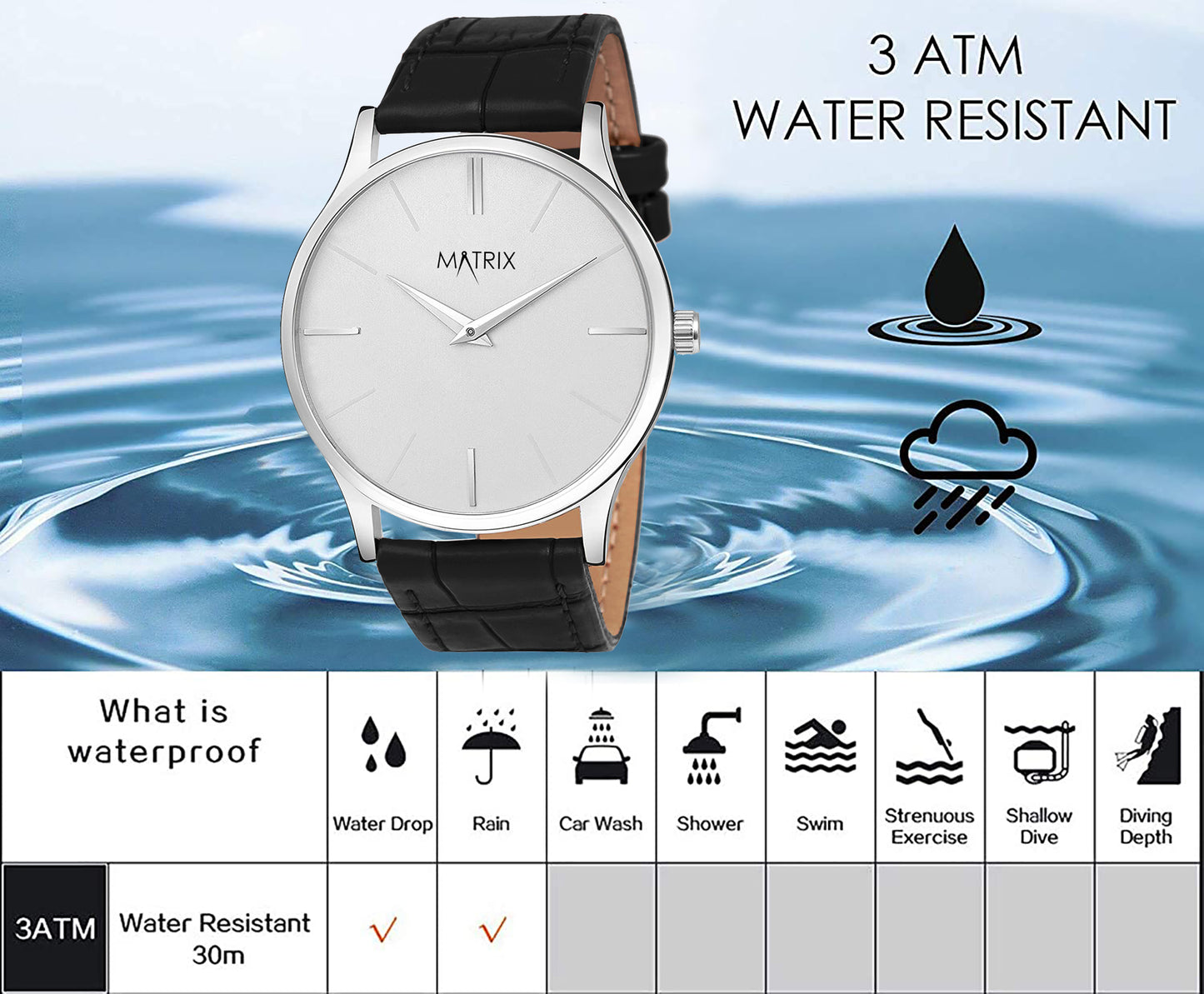 Signature Leather Strap Analog Watch for Men