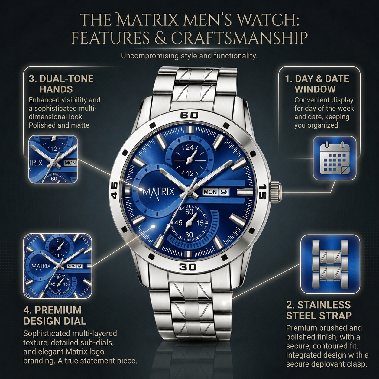 Matrix Superior Day & Date With Stainless Steel Strap Analog Watch For Men