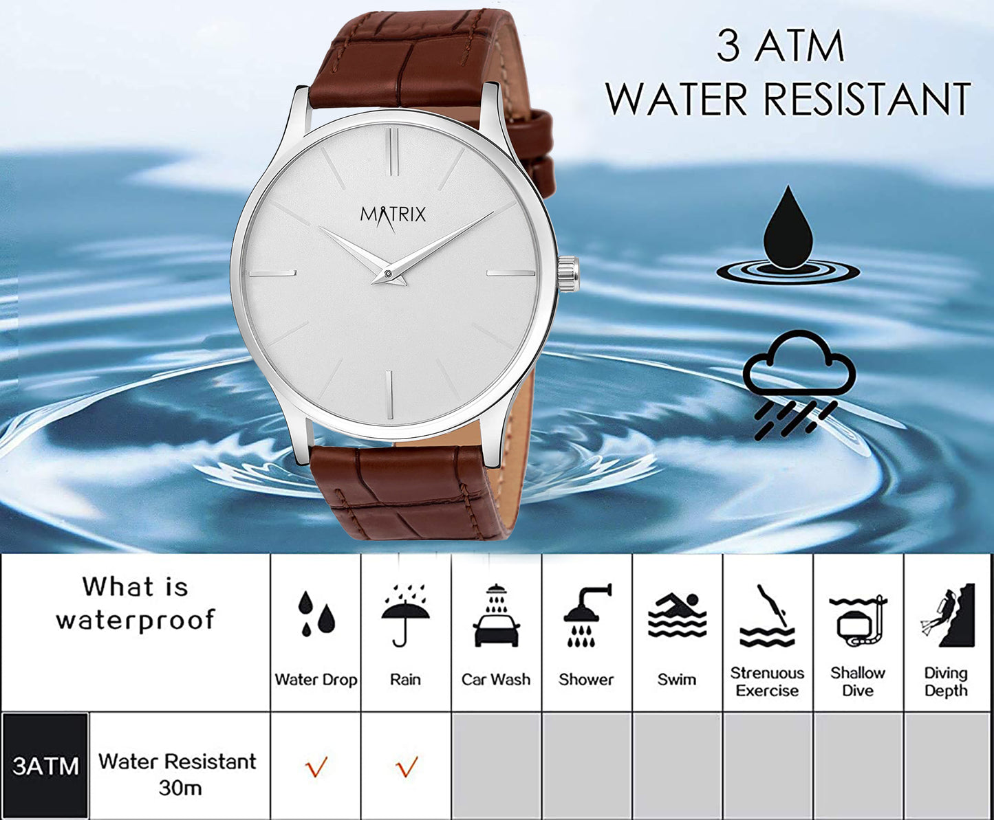 Signature Leather Strap Analog Watch for Men