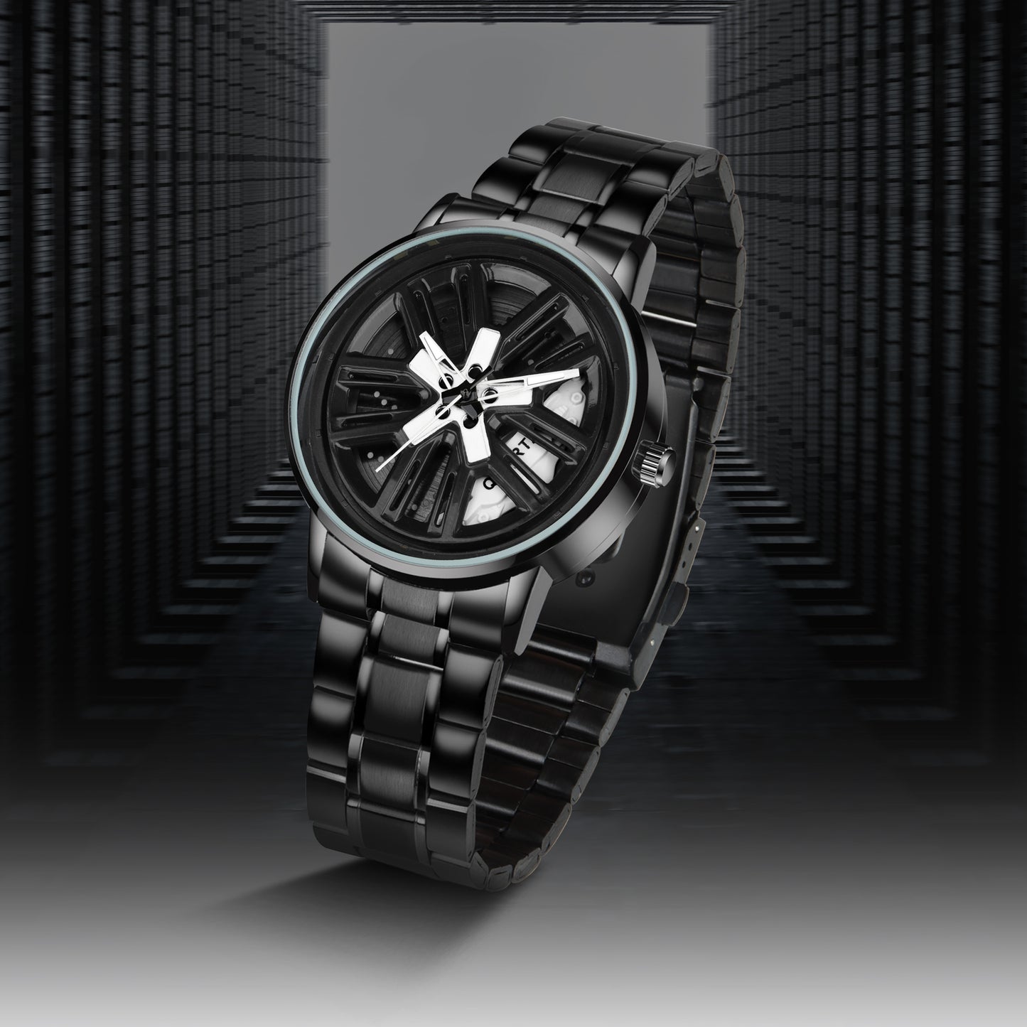 MotionX Spinning Car Wheel Dial Chain Strap Analog Watch for Men