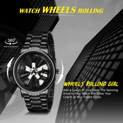 MotionX Spinning Car Wheel Dial Chain Strap Analog Watch for Men
