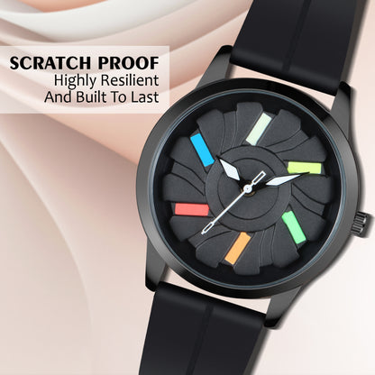 Matrix MotionX Rotating Dial With Radium Inside & Black Silicone Strap Analog Watch for Men