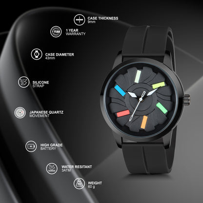 Matrix MotionX Rotating Dial With Radium Inside & Black Silicone Strap Analog Watch for Men