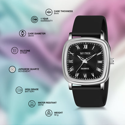 Matrix Iconic Square Dial Silicone Strap Analog Watch for Men