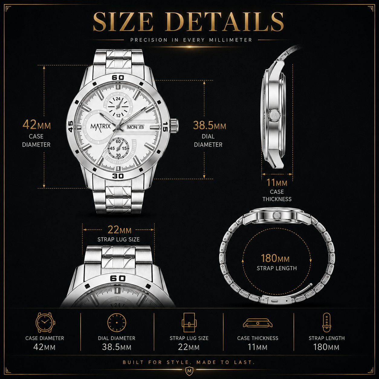 Matrix Superior Day & Date With Stainless Steel Strap Analog Watch For Men