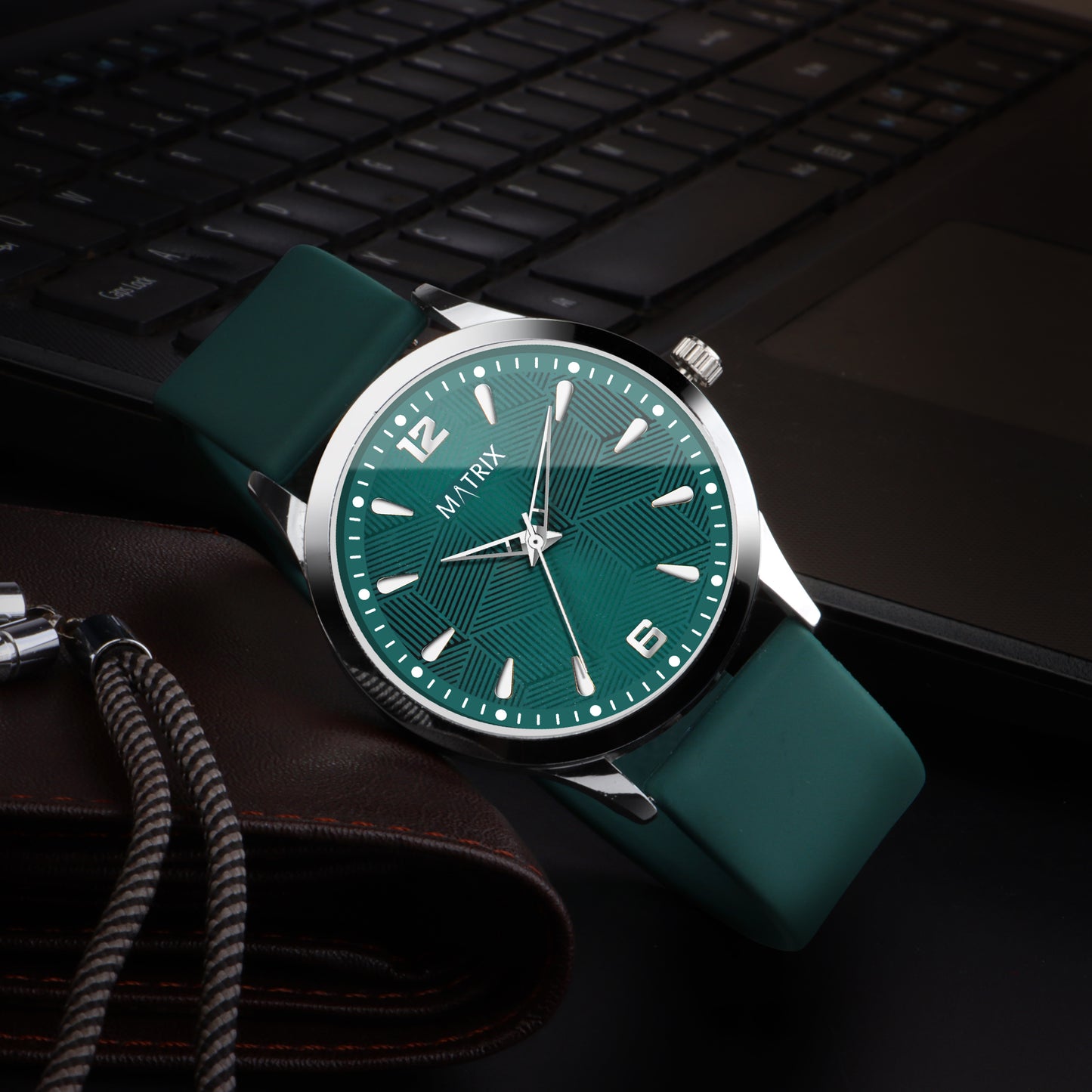 Matrix Dope Teal Green Dial With Silicone Strap Analog Watch For Men