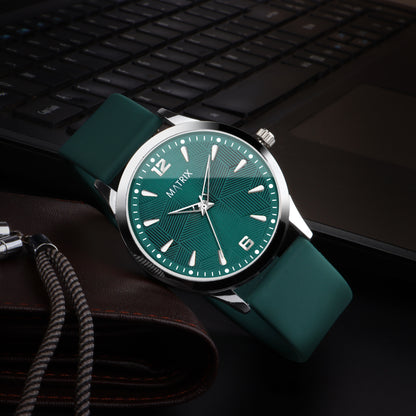 Matrix Dope Teal Green Dial With Silicone Strap Analog Watch For Men