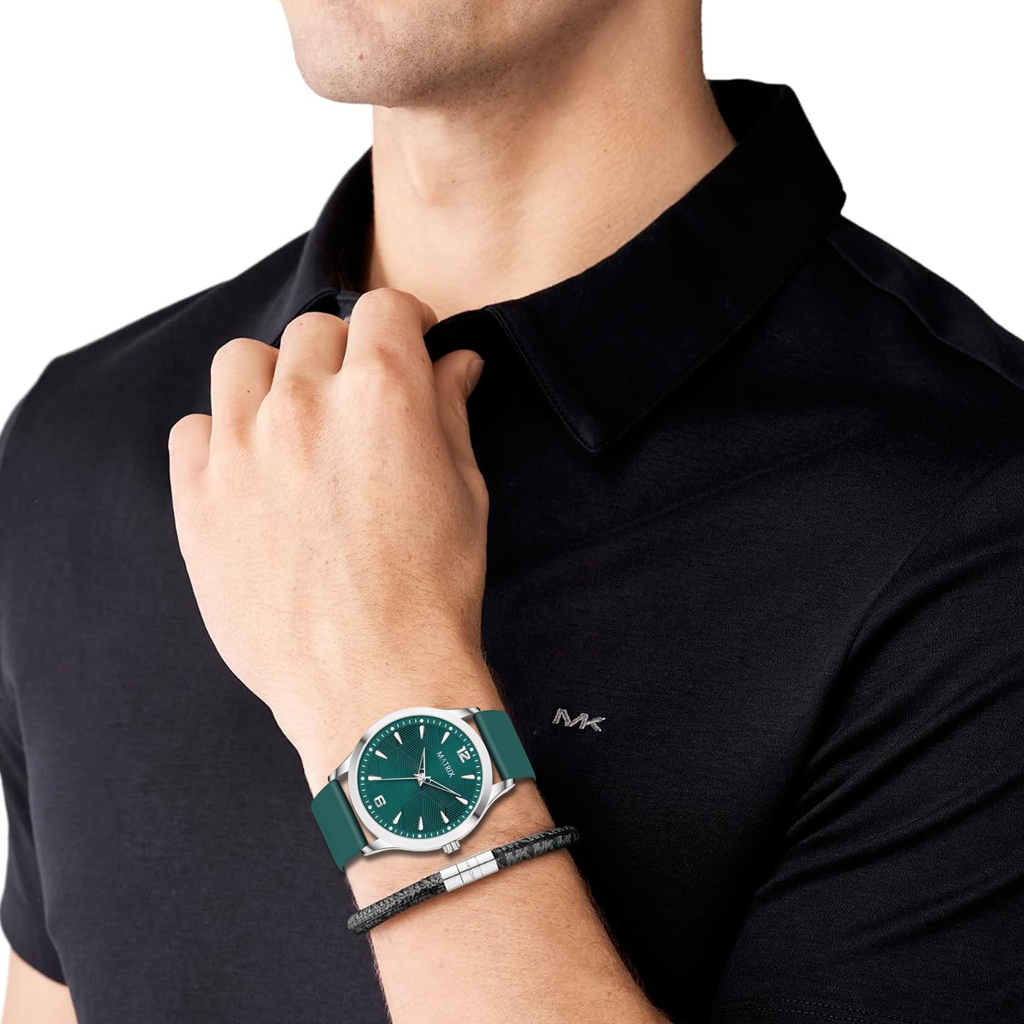 Matrix Dope Teal Green Dial With Silicone Strap Analog Watch For Men