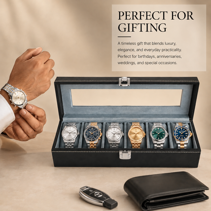Matrix Accessorize Leather Watch Box Organizer-6 Slots| Black