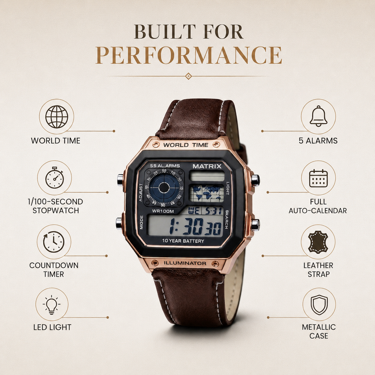 Matrix ILLUMINATOR World Time Sports Digital Watch For Men