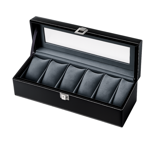 Matrix Accessorize Leather Watch Box Organizer-6 Slots| Black