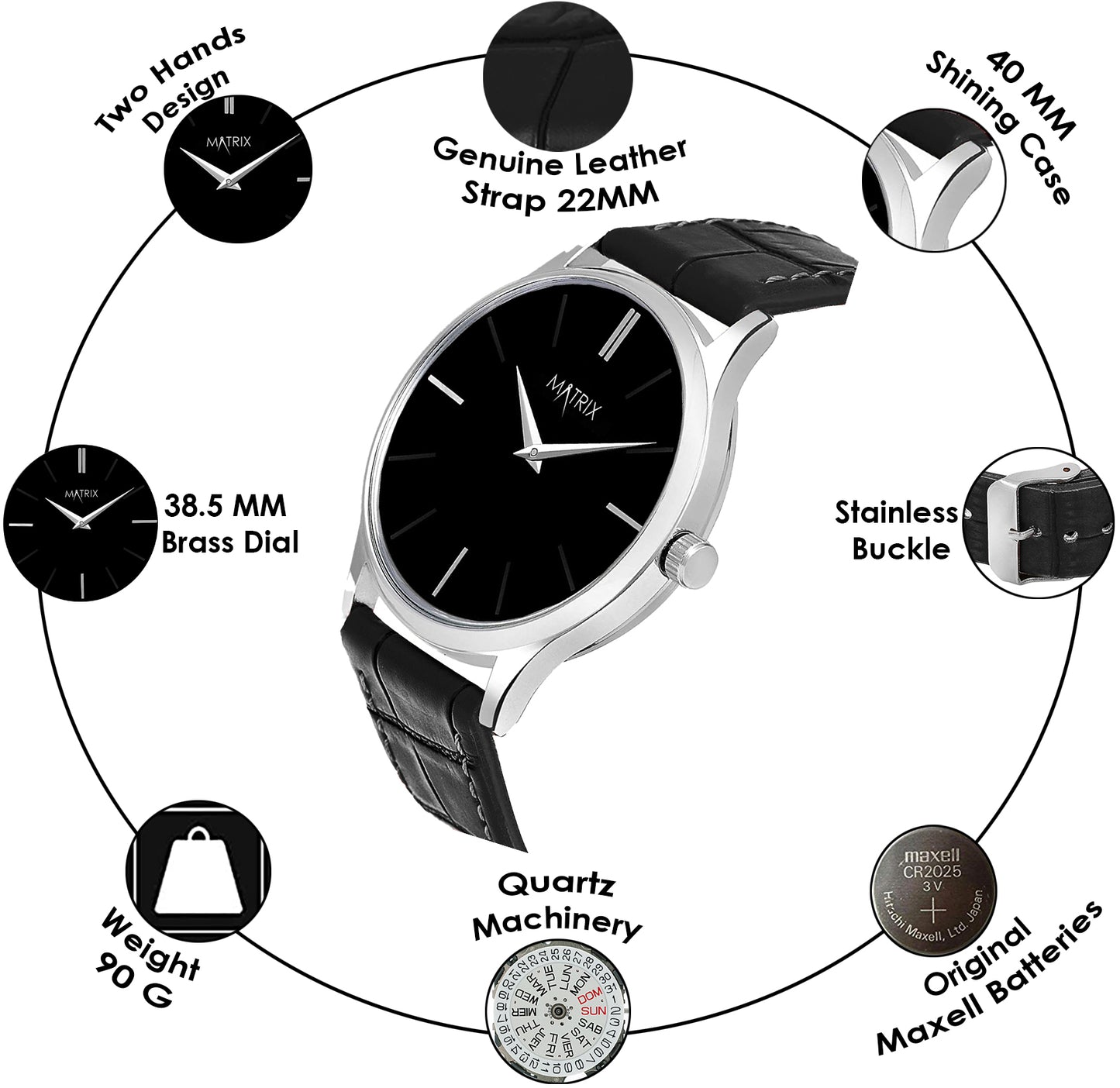 Signature Leather Strap Analog Watch for Men