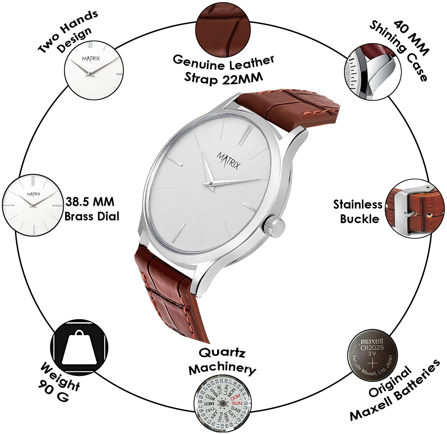 Signature Leather Strap Analog Watch for Men